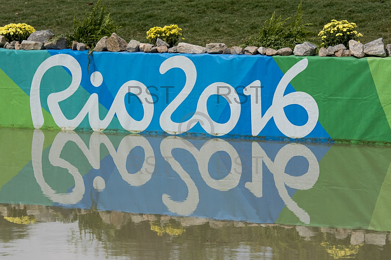 BRA, Olympia 2016 Rio, Feature Schild Rio mit Spiegelbild 