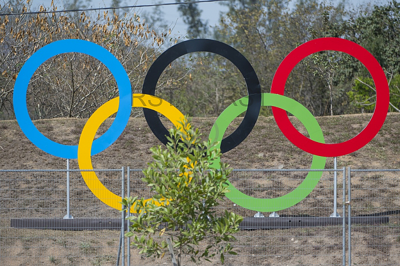BRA, Olympia 2016 Rio, Reitsport , Feature Olympische Ringe auf dem Reitgelaende