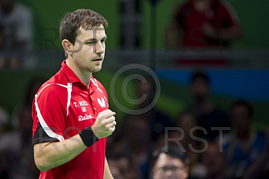 BRA, Olympia 2016 Rio, Tischtennis, Team Viertelfinale Oestereich vs Deutschland Gardos Robert (AUT)  vs. Boll Timo (GER) 